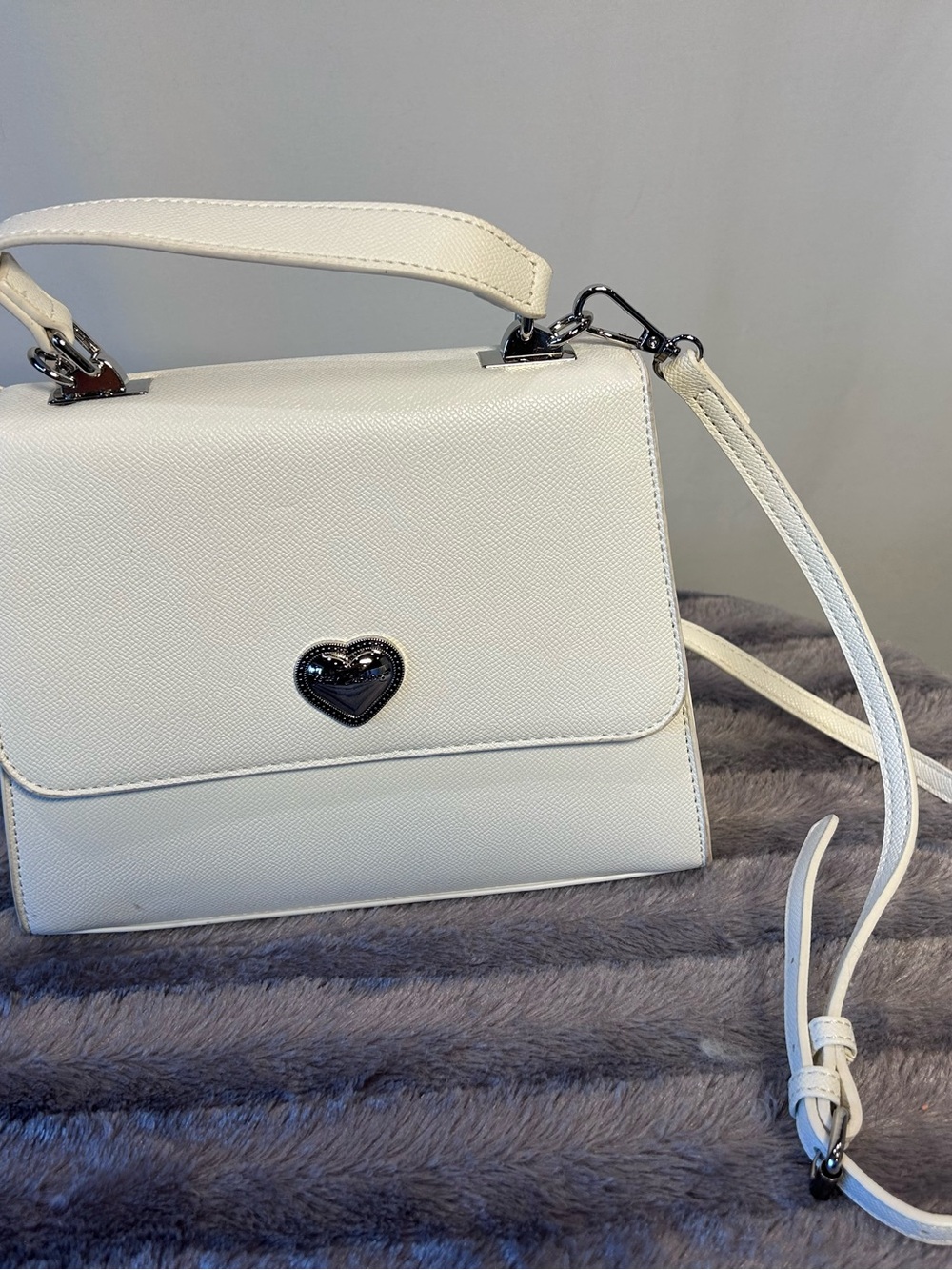 Betsey Johnson White Top-Handle Crossbody with Heart Accent